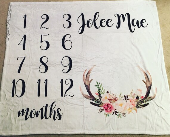 Flower Wreath Monthly Photo Op PlushMinky Style Blanket