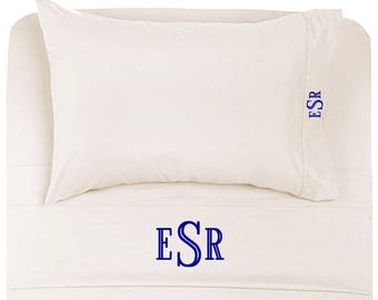 Monogrammed Dorm Sheets - Twin XL White or Ivory