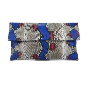 Bolso de mano de piel de serpiente rojo cobalto / bolso de mano plegable / bolso de mano tipo sobre / bolso de mano de piel / bolso de pitón / bolso de piel de serpiente