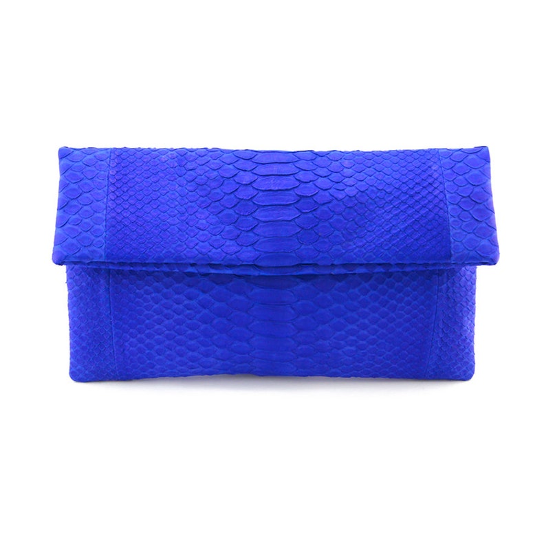 blue snakeskin clutch bag