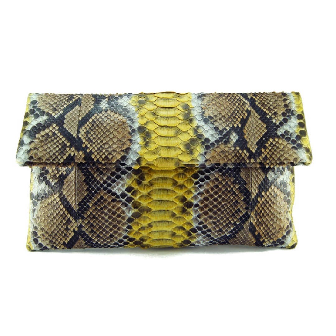 Sale Yellow and Brown Snakeskin Clutch Foldover Clutch Bag - Etsy
