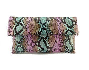 Pochette in pelle di serpente Tutti frutti / pochette pieghevole / pochette a busta / pochette in pelle / borsa in pitone / borsa in pelle di serpente