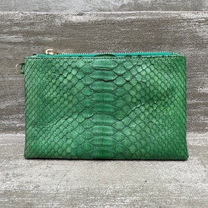 Bolso de mano de piel de serpiente verde / bolso con cremallera / monedero con cremallera / bolso de piel / bolso de pitón / bolso de piel de serpiente / monedero de piel exótica / bolso verde