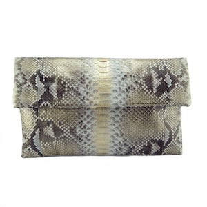 Clutch de piel de serpiente en plata y oro / clutch plegable / clutch tipo sobre / clutch de piel / clutch de boda / bolso de pitón / bolso de piel de serpiente
