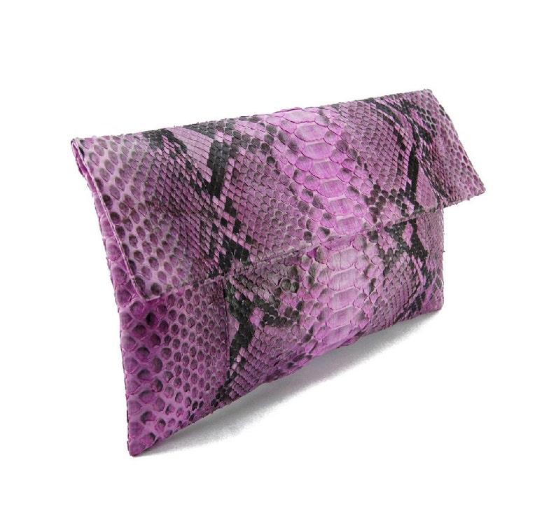 snakeskin bag foldover clutch bag leather clutch bag envelope clutch python bag Light pink snakeskin clutch