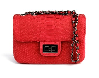 Scarlet red python leather cross body bag | snakeskin bag | small crossbody bag | small leather bag | snakeskin purse