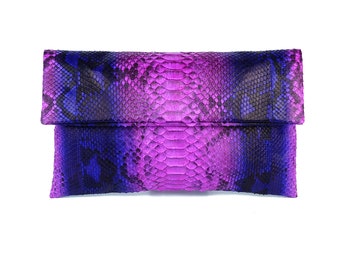 Pink purple motif snakeskin clutch | foldover clutch bag |  envelope clutch | leather clutch bag | python bag | snakeskin bag