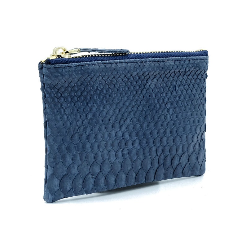 small leather pouch minimalist wallet python pouch Navy blue snakeskin purse small leather wallet slim wallet leather coin pouch