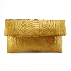 Solid gold snakeskin clutch | foldover clutch bag |  envelope clutch | leather clutch bag | python bag | snakeskin bag