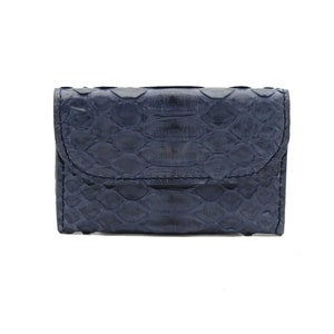 Caixa de cartão da aleta do python dos azuis marinhos de <br> Entrega Rápida? pequena bolsa de couro | carteira pequena de couro | bolsa python | carteira minimalista