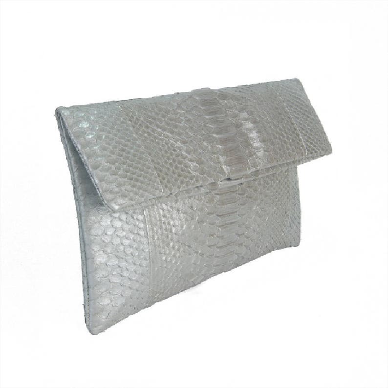 silver snakeskin clutch bag