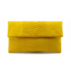 Bolso de mano de piel de serpiente amarilla / bolso de mano plegable / bolso de mano tipo sobre / bolso de mano con resorte / bolso de mano de cuero / bolso de pitón / bolso de piel de serpiente