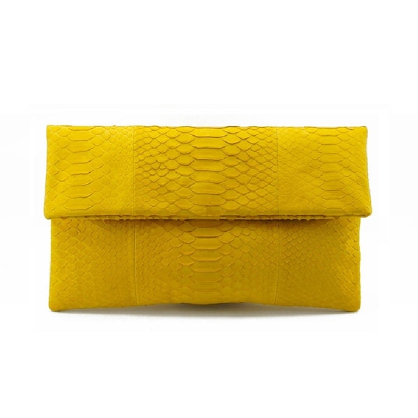 Yellow snakeskin clutch | foldover clutch bag |  envelope clutch | spring clutch | leather clutch bag | python bag | snakeskin bag