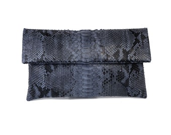 Grey motif snakeskin clutch | foldover clutch bag |  envelope clutch | leather clutch bag | python bag | snakeskin bag