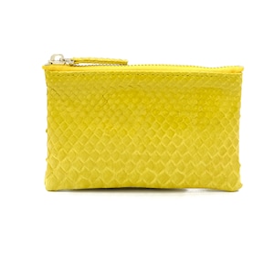 Gelbe Schlangenleder Geldbörse | kleine Ledertasche | kleines Leder Portemonnaie | Leder Münztasche | Python Tasche | schmales Portemonnaie