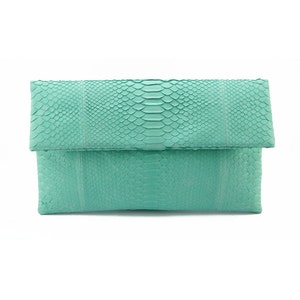 Mint green snakeskin clutch | foldover clutch bag |  envelope clutch | wedding clutch | python bag | snakeskin bag | bridesmaid clutch