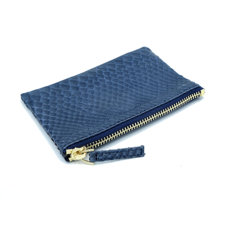 small leather pouch minimalist wallet python pouch Navy blue snakeskin purse small leather wallet slim wallet leather coin pouch