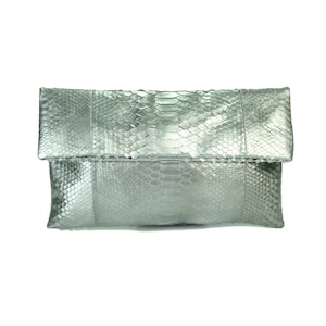 Bolso de mano de piel de serpiente plateado / bolso de mano plegable / bolso de mano tipo sobre / bolso de mano de cuero / bolso de mano de boda / bolso de pitón / bolso de piel de serpiente