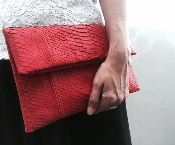 red foldover clutch