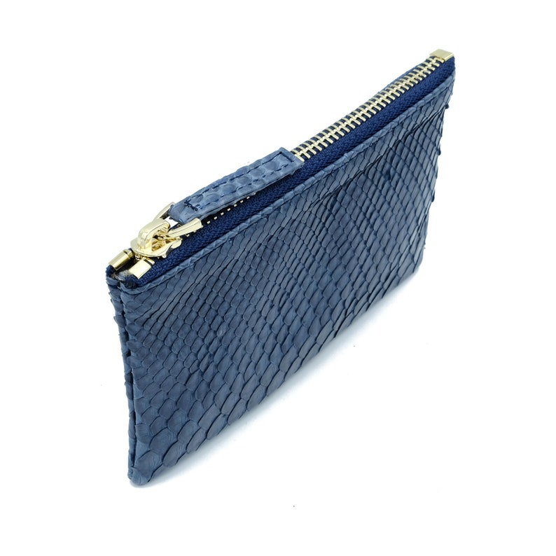 small leather pouch minimalist wallet python pouch Navy blue snakeskin purse small leather wallet slim wallet leather coin pouch