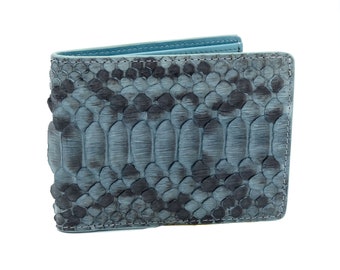 Carteira dupla de couro python com motivo cinza genuíno para homem | carteira de pele de cobra | carteira fina | carteira minimalista