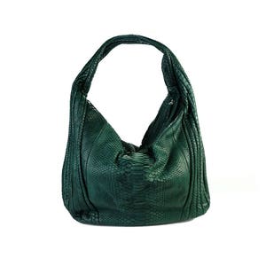 Green snakeskin large hobo bag |  shoulder bag | leather tote bag | python bag | leather hobo bag | snakeskin bag | overnight bag
