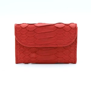 Red python flap card case | small leather pouch | small leather wallet | python pouch | minimalist wallet