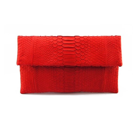Red Snakeskin Clutch Foldover Clutch Bag Spring Clutch | Etsy