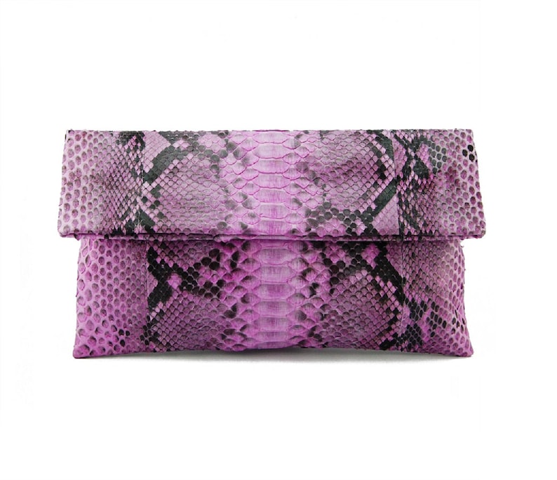 snakeskin bag foldover clutch bag leather clutch bag envelope clutch python bag Light pink snakeskin clutch
