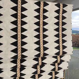 RENO STRIPE EMBROIDERY - made to measure roman blind - Black and natural linen fabric - Sample Only