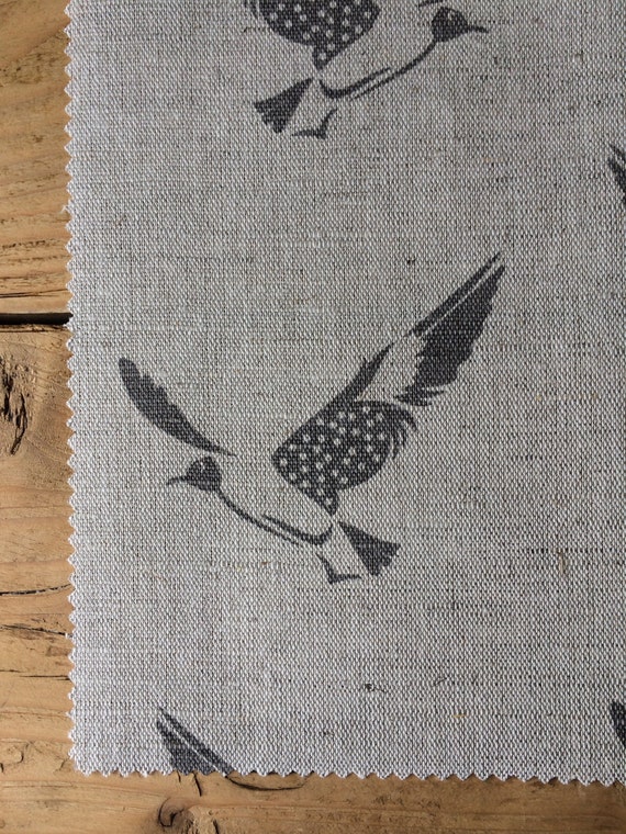 Linen Fabric Grey Bird Curtain Fabric English Fabric Etsy