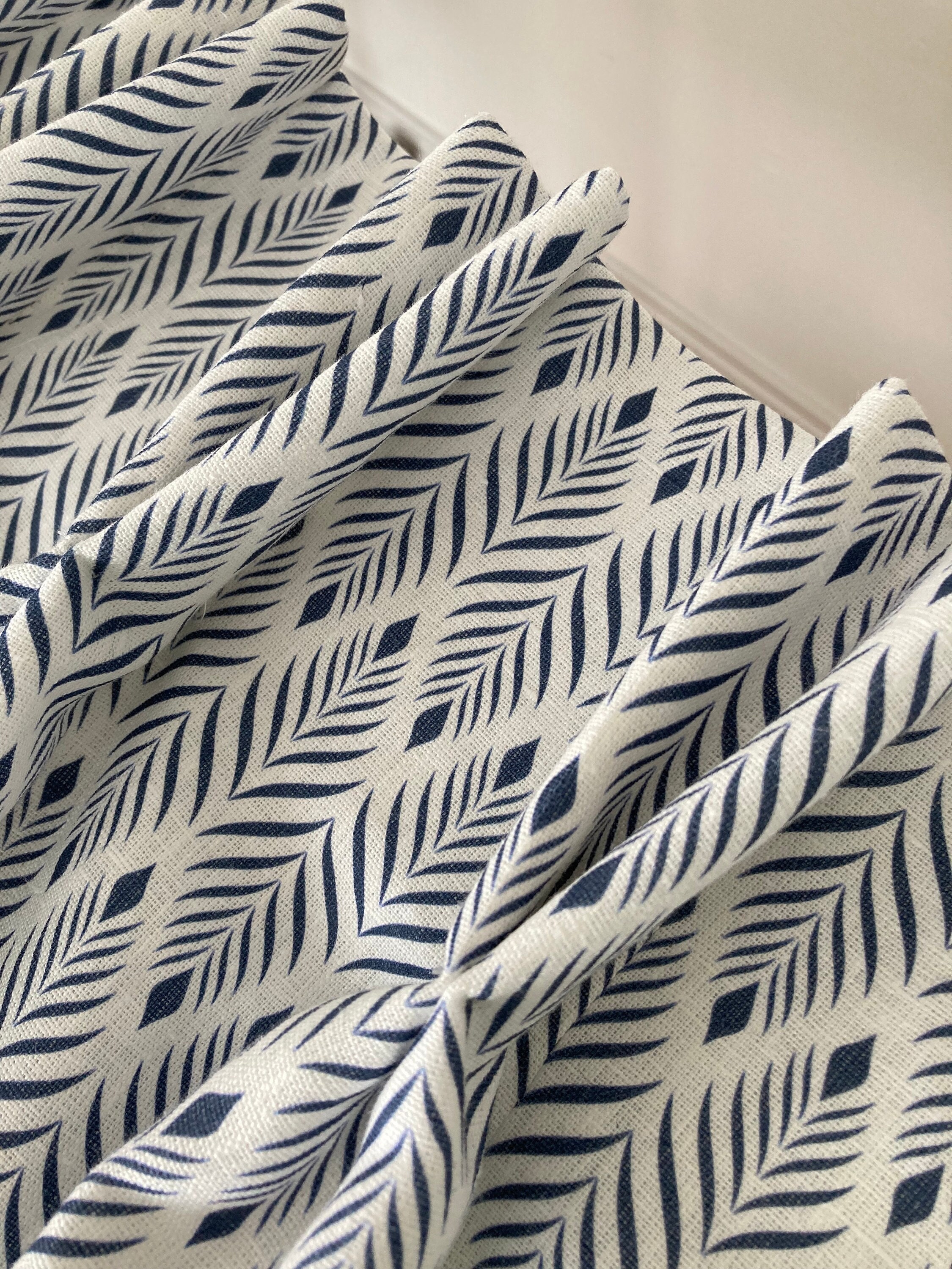 SAMPLE only - Curtains Made to Measure? Just need pole length and drop to quote - Navy/White - Linen Curtains - Feather Navy/White