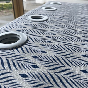SAMPLE only - Curtains Made to Measure? Just need pole length and drop to quote - Navy/White - Linen Curtains - Feather Navy/White - Eyelet