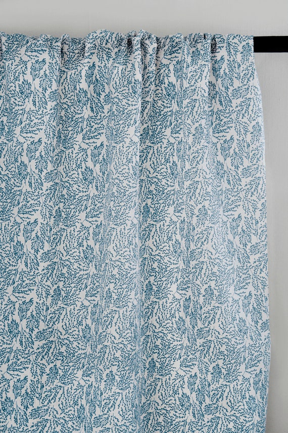 Liza Blue White Linen Curtain Fabric English Fabric Etsy