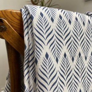 Feather - Dark Blue White - Linen Curtain Fabric - English Fabric - English Linen - Scandi - Modern
