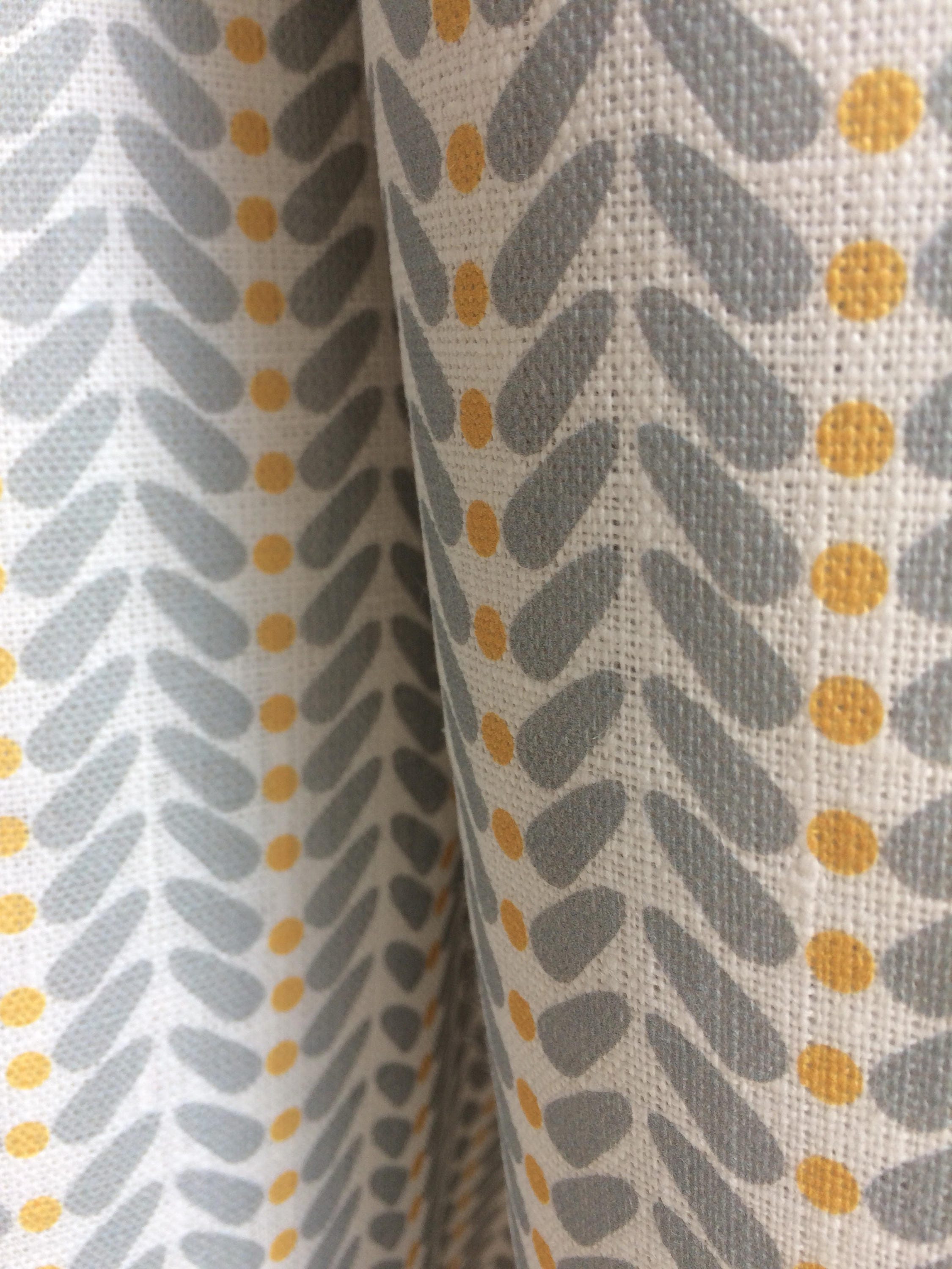 Scandi Dots White Mustard Linen Curtain Fabric English Scandi Dots White Mustard Linen Curtain, Yellow And Grey Curtain Fabric