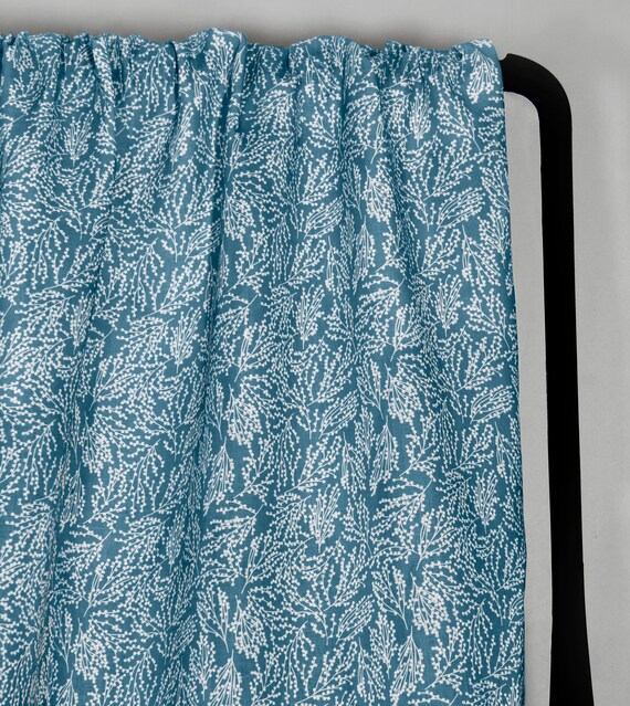 Liza Blue Linen Curtain Fabric English Fabric English Etsy