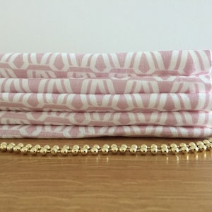 Bespoke Roman Blind - Deco rose pink:white - natural linen fabric