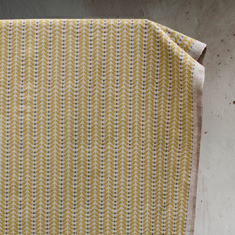 Scandi Wings mustard Linen Curtain Fabric English Fabric English Linen Scandi Modern image 3