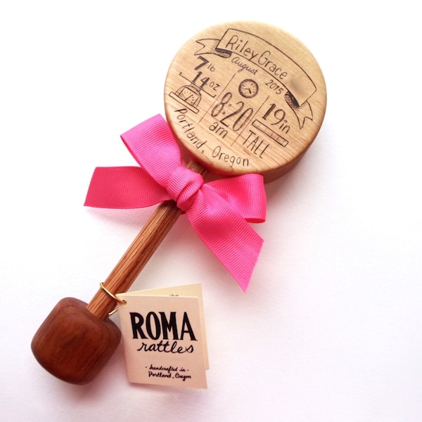 Regalo personalizado para bebé/Recuerdo de las estadísticas del nacimiento del bebé/Sonajero de madera/Regalo de reliquia personalizado para bebé/Anuncio de nacimiento/Regalo para baby shower