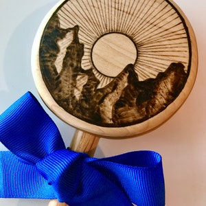 Personalized Baby Rattle Gift Mountain Sunrise Keepsake Wooden Rattle ...