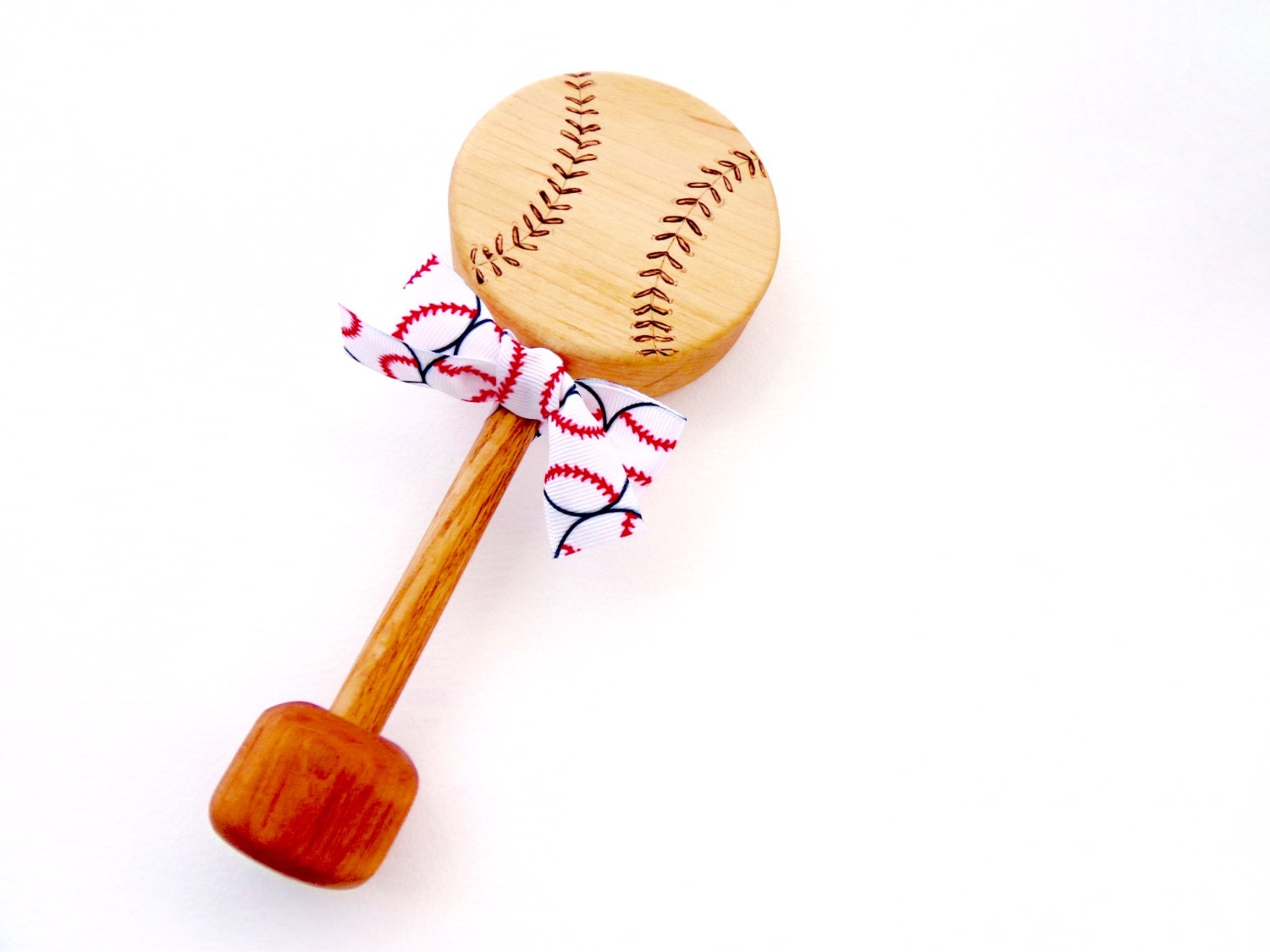 Personalized Wooden Baseball Baby Rattle Natural Wood Rattle Teething Toy  Heirloom New Baby Shower Gift