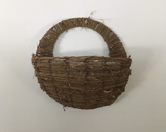 wicker brown wood wall hanging pocket basket flat back door decor countrydecorVQ