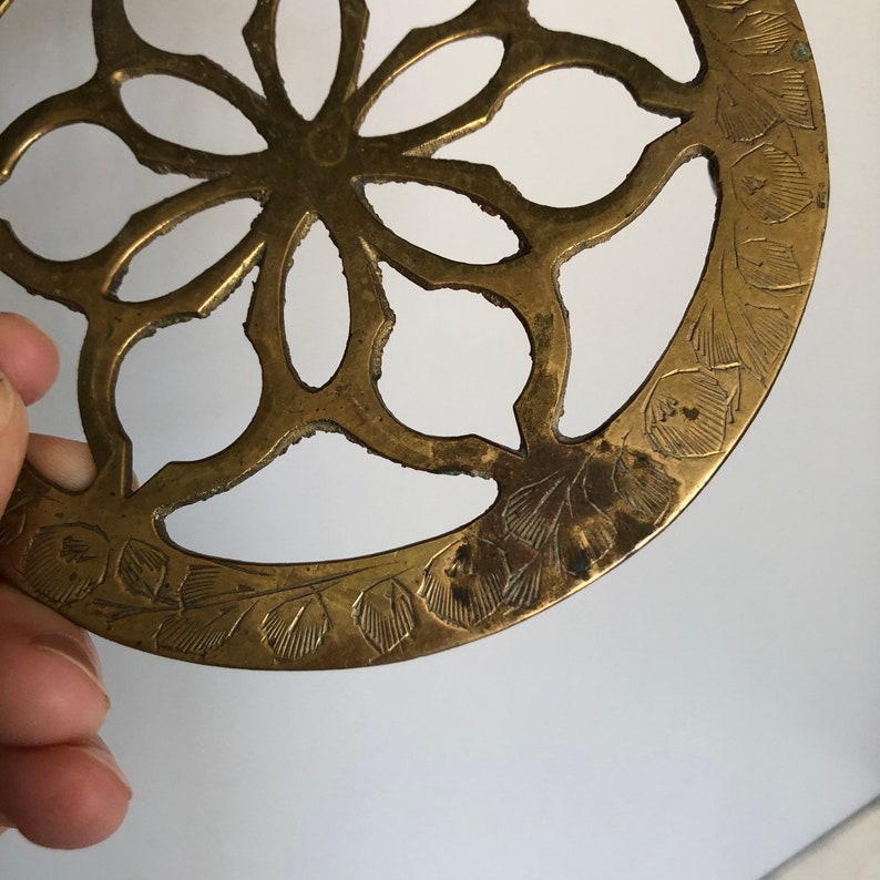 a Lot of Patina Wall Decor Mini Brass Trivet with Details Brass Decor Home Decor