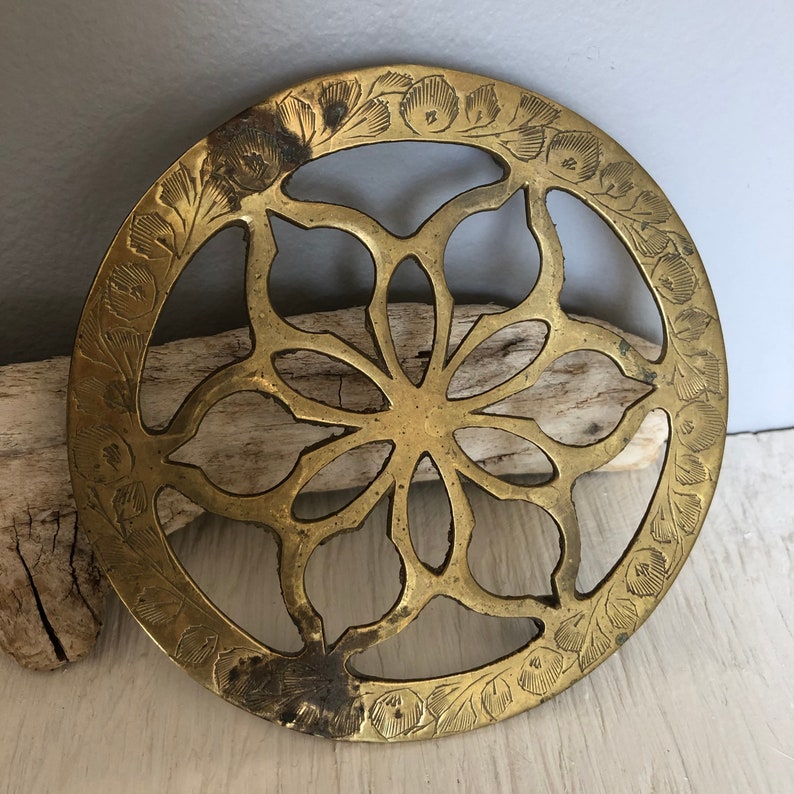 a Lot of Patina Wall Decor Mini Brass Trivet with Details Brass Decor Home Decor