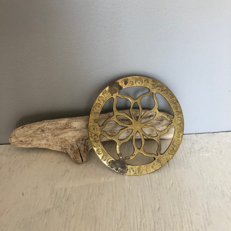 a Lot of Patina Wall Decor Mini Brass Trivet with Details Brass Decor Home Decor