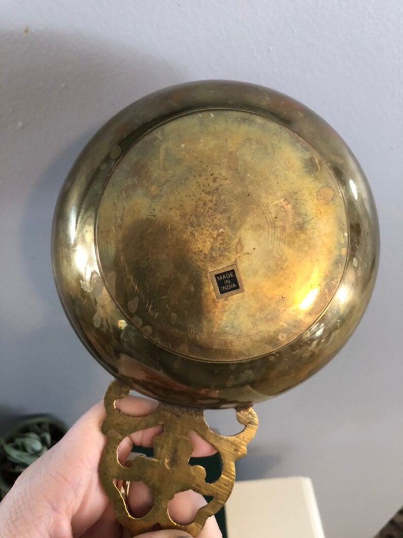 Change Holder Home Decor Brass Bowl with Decorative Handle Trinket Dish