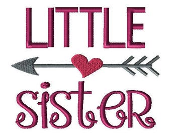 Little Sister - Embroidery File, Kids Designs, Little Sister, heart with arrow, Digital Download
