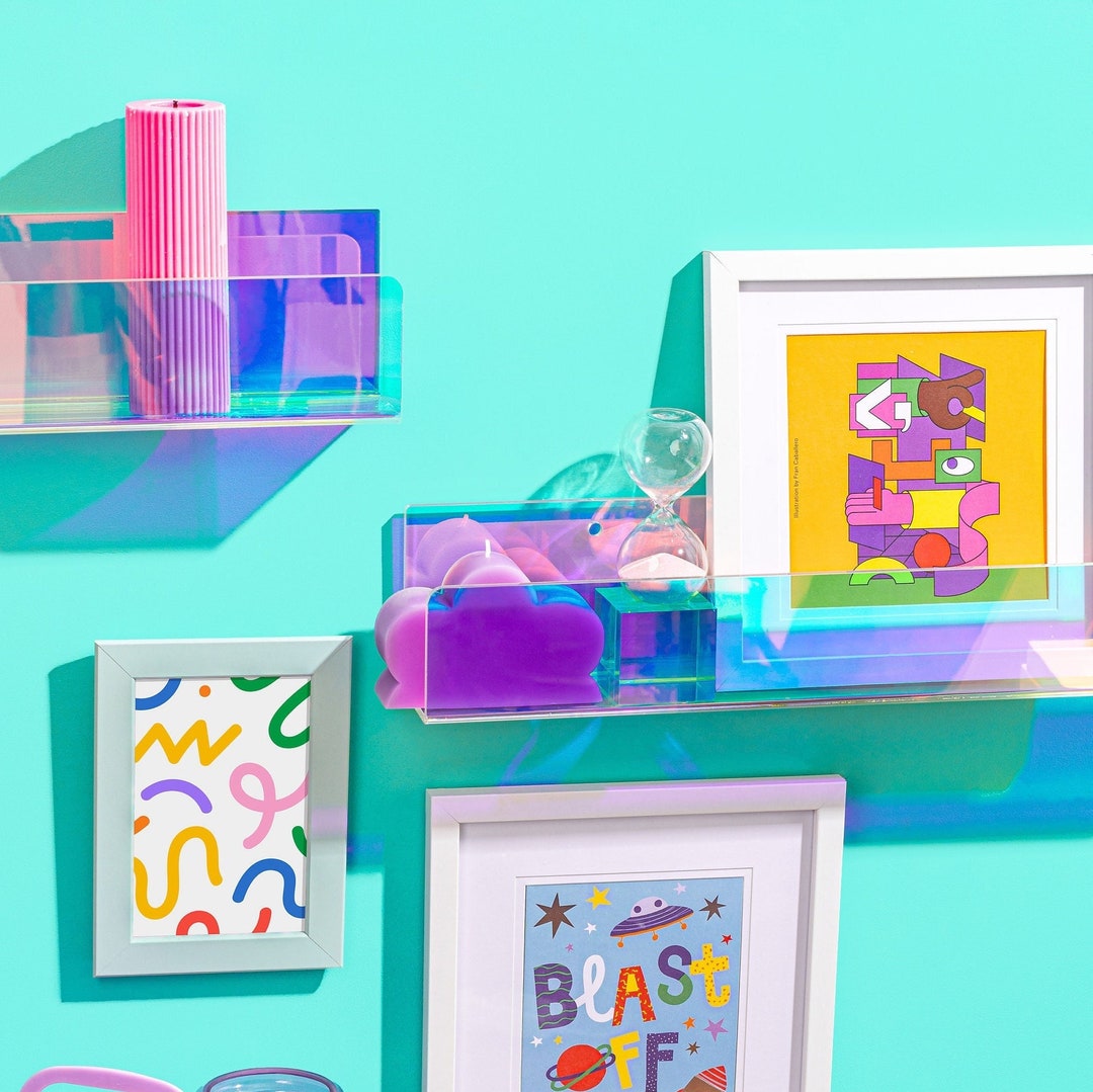 RAINBOW Acrylic Montessori Kids Iridescent Floating Bookshelves Etsy