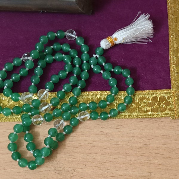 Green Aventurine Hi-Vibration Kriya Mala Rosary 108 Beads, Natural Quartz counters